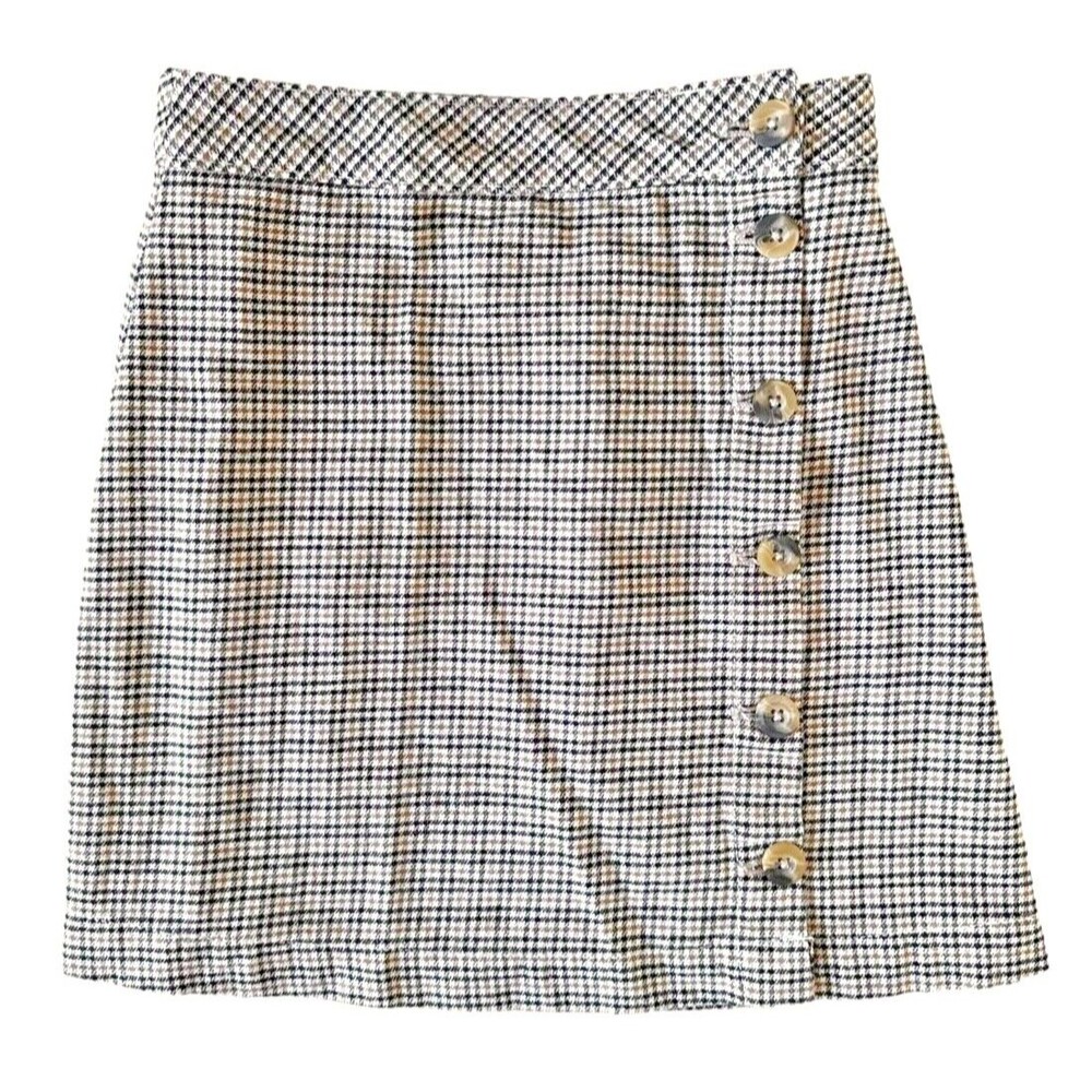 Divided by H&M Women's Button Mini Skirt 100% Cotton Size 0 Tan Black Checkered